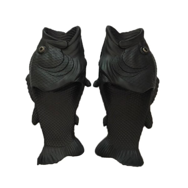 Unisex Simulerings 3D Fisksandaler Sommar Roliga Mode Flip Flops För Utomhus Black 28-29