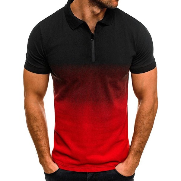 Kortärmade pikétröjor för män Casual Zipper Gradient Golf Tennis T-shirt Toppar Red M