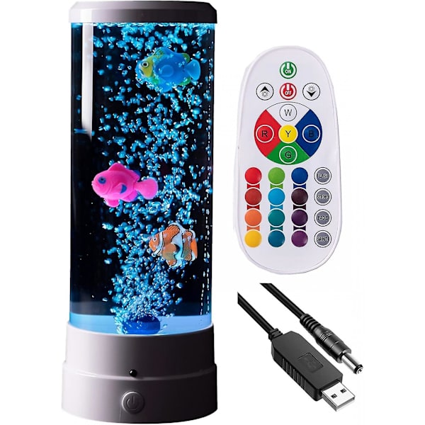 Black Friday Fish Aquarium Lava Lampa Manet Tank Bubbles Lampa Nattljus Presentkompatibel Barn, Vit -ES