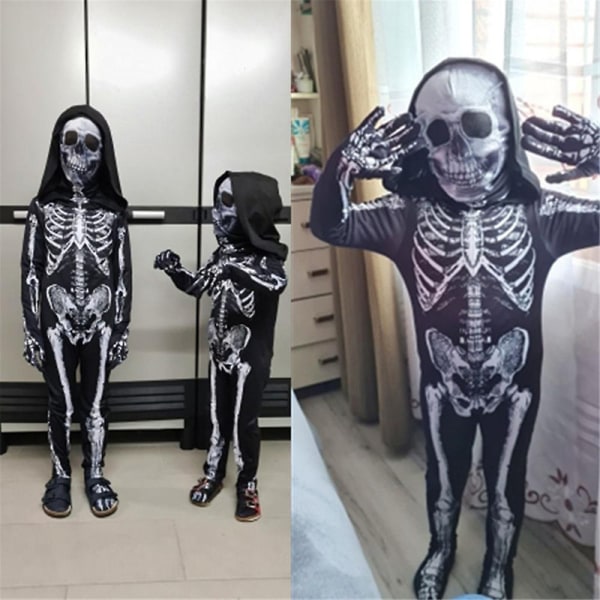 3-9 år Barn Cosplay Halloween Skrekk Skjelett Zombie Fancy Dress Up Festkostyme Jumpsuit Gaver 7-8Years