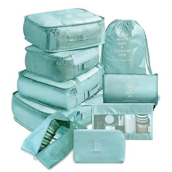 Rejsearrangørsæt, 9 stykker, bærbare bagagetasker, ideel til opbevaring af sko og tøj i din kuffert Sky blue 9-piece set