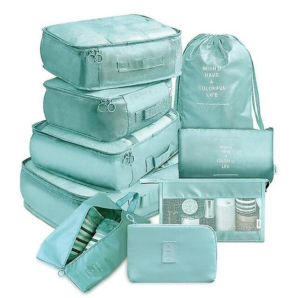 Reseväska-set med 9 delar, bärbara väskor, perfekt för förvaring av skor och kläder i resväskan Sky blue 9-piece set