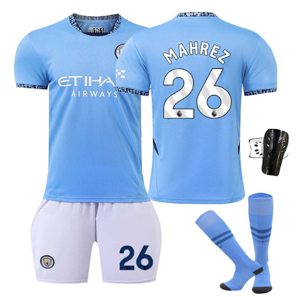 2425 Manchester City hemmafotbollströja MAHREZ Dräkt med strumpor+Skyddsutrustning 24(130-140cm)