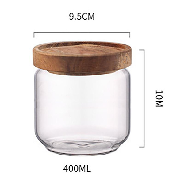 400 ml Glasburk med Trälock, Lufttät Behållare för Köket, Matförvaring, Spannmål, Te, Kaffebönor
