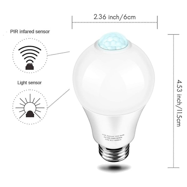 85-265v E27 Pir rörelsesensorlampa 12w glödlampa med rörelsesensor Infraröd  rörelsedetektor Säkerhet Li White 573d | White | Fyndiq