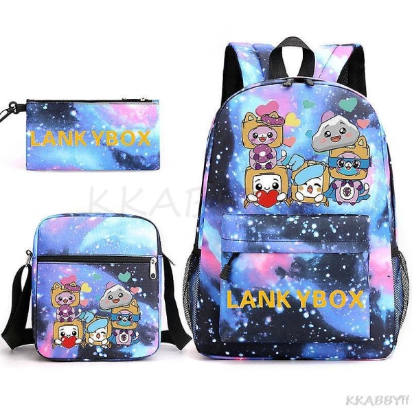 Lankybox Skolväska Cartoon Axelväskor Casual Canvas Bag Student Laptop Mochilas picture color2 3pcs set