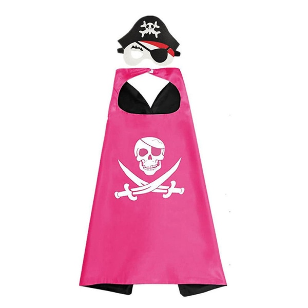 Kids Pirate Costume, Classic Pirate Cloak Cosplay Cape Skeleton Cloak+hat+eye Patch For Halloween Party Gifts-B