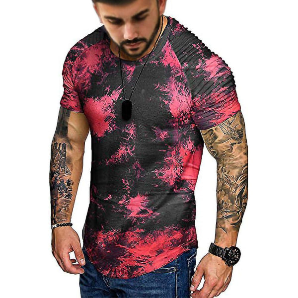 Menn Tie Dye Kortermet Crew Neck T-skjorte sommer topper Red 2XL