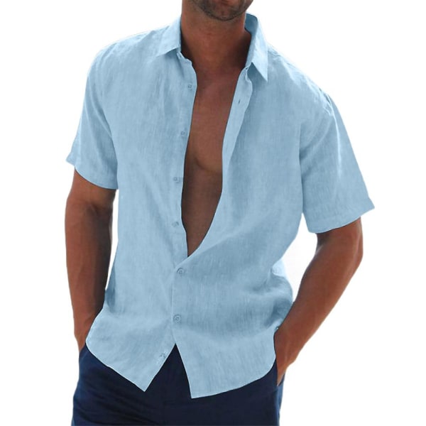 Herreoverdeler Sommer uformelle ensfargede forretningsskjorter med korte ermer Light Blue 2XL