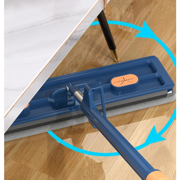 Stor Platt Moppset, 360° Swivelmopp med Urvridningsfunktion, Platt Mopp med Återanvändbara Mikrofibermoppdynor Kompatibla med Trägolv Laminatplattor -hg Blue Mop with 6 Pads