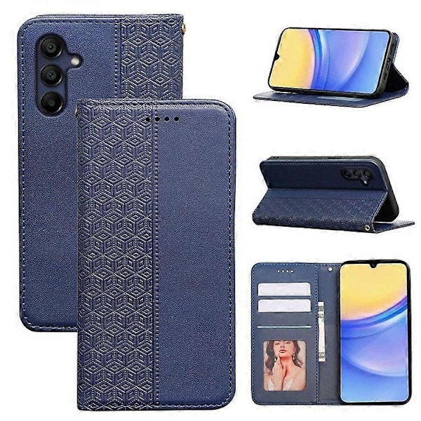 Kompatibelt Plånboksfodral för Samsung Galaxy A26 5G, Stark Magnetisk Rutmönstrad Prägling Läder Flipfodral Blue