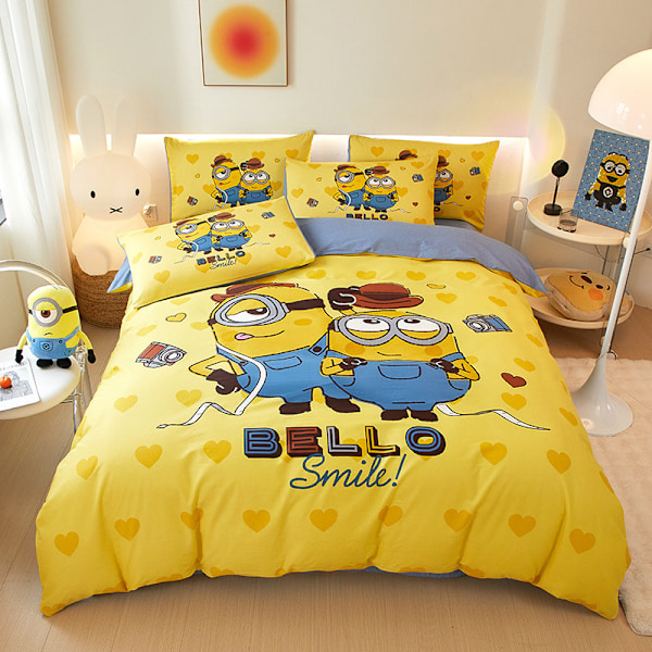 Minions-sarja - Puuvillainen painettu peittosetti - Etsiväyhdistelmä Single 160*210 (3pcs)