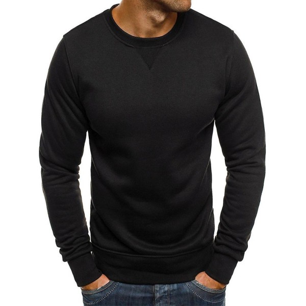 Herrar T-shirt Rundhals Långärmad Solid Casual Pullover Black S