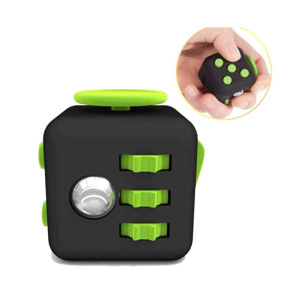Fidget Stress Cube - [1 stykke] Leketøy for nervøs fingerdistraksjon [svart, grønt]