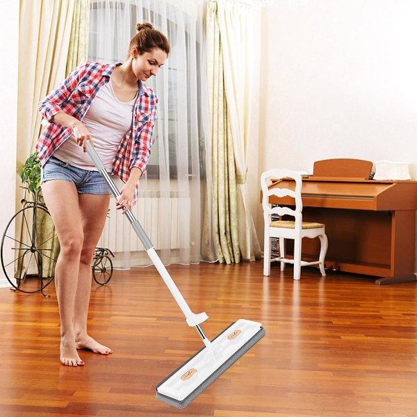 Stor Platt Moppset, 360° Swivelmopp med Urvridningsfunktion, Platt Mopp med Återanvändbara Mikrofibermoppdynor Kompatibla med Trägolv Laminatplattor -hg White Mop with 4 Pads