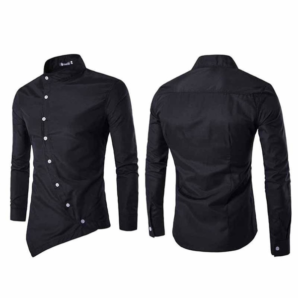 Herreoverdele Button-up skjorte Asymmetrisk Hem Business skjorter Black M