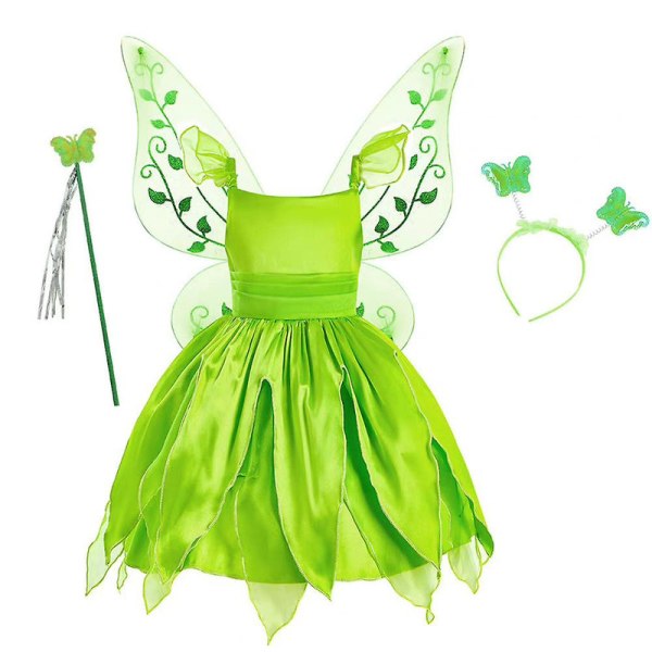 3-9 år Barn Flickor Princess Fairy Dress Cosplay kostym Pannband Fairy Stick Wing Kit 4-5 Years