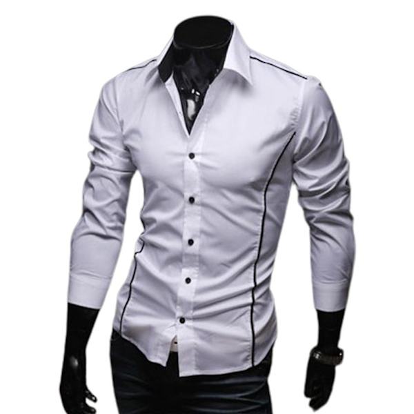 Hjemmeklær for menn, langærmet, forretningsmessig, smal passform, avslappet knappeskjorte, topper White 3XL