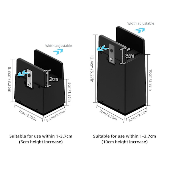 4x Sengestol Møbelforhøjere 5/10cm Heavy Duty Justerbare Bordløftere Benforlænger Black 10cm