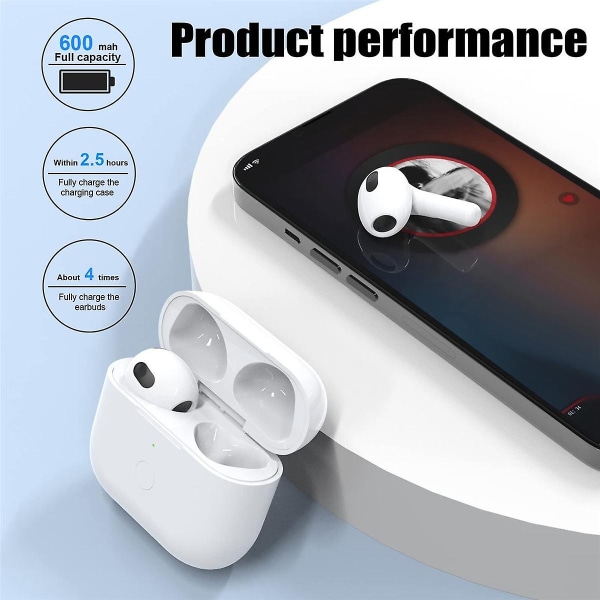 Hodetelefonladeretui Kompatibelt med AirPods 3 Laderetui 450Mah Trådløst Laderetui Bluetooth Synkronisering Rask Paringsknapp White