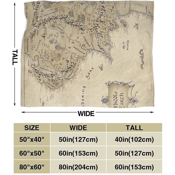 Middeljords Kart Ringenes Herre Ultra-myk Mikro Fleece Teppe For Sofa Pels Pluss Kastetepper -ES 80x60in 200x150cm