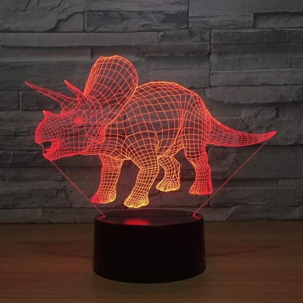 Triangle Dragon 3D LED Dinosaurielampa Söt 7 Färgbyte 3D Stämningslampa Presentlampa Söt 7 Färgbyte -h