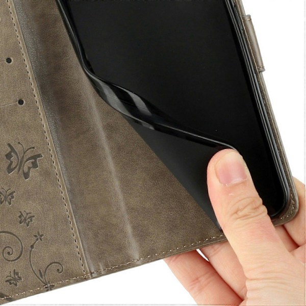 Læder Wallet Case med Sommerfugl og Blomster til Samsung Galaxy S25 Edge med Rem Multicolor Grey
