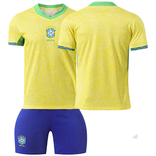 24-25 Brasil hjemmefotballdrakt kort ermet fotballuniformsett 26(140-150cm)