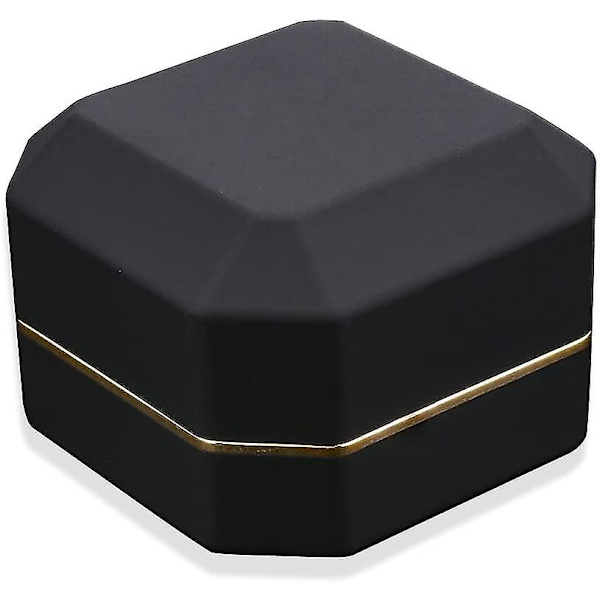 Luksus ring æske, firkantet fløjl vielsesring etui Smykker gaveæske med led lys til forlovelse bryllup bryllup, sort