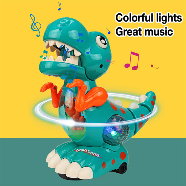 Dreng lyser op musikalsk kravlende dinosaur mave tid elektrisk legetøj green