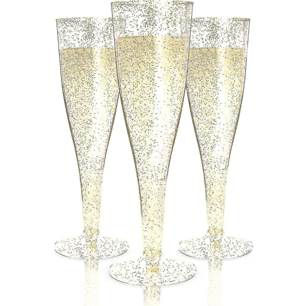30 Plast Champagne Flutes Disponibel | Gull Glitter Plast Champagneglass For Fester | Glitter klare plastkopper | Ristingglass i plast |