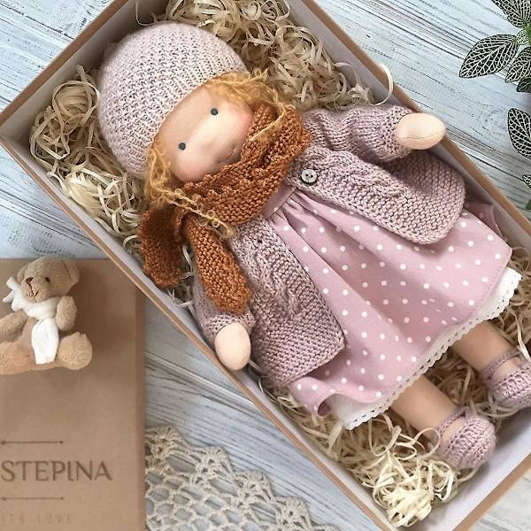 Käsintehty Waldorf-nukke, Käsinneulottu nukke Käsintehty pehmonukke, Joulu Waldorf-nukke, Joulu- ja syntymäpäivälahja tytöille -ES Style 7