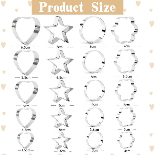 Mini Cookie Cutter Sett - 20 stykker rustfritt stål