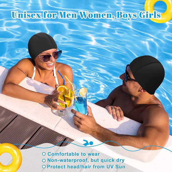 2 pakkauksen Unisex uimalakit, erittäin joustavat spandex-kankaiset uimalakit pitkille/lyhyille keltaisille