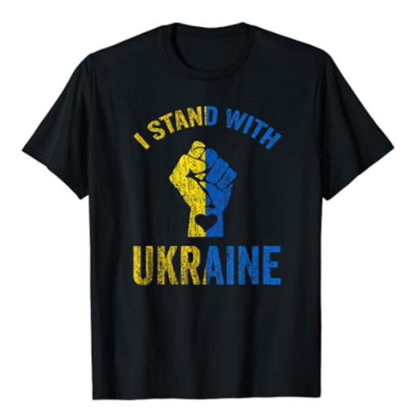 I Stand With Ukraine -lyhyt hihainen T-paita Unisex Black 4XL