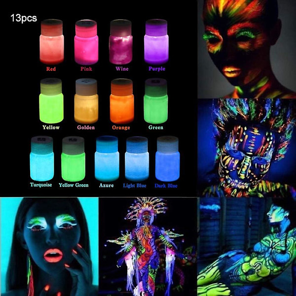 Glow-in-the-Dark Malingsett Selvlysende Fosforescerende Maling Selvlysende Fargestoff For Vegg Kroppsmaling hg