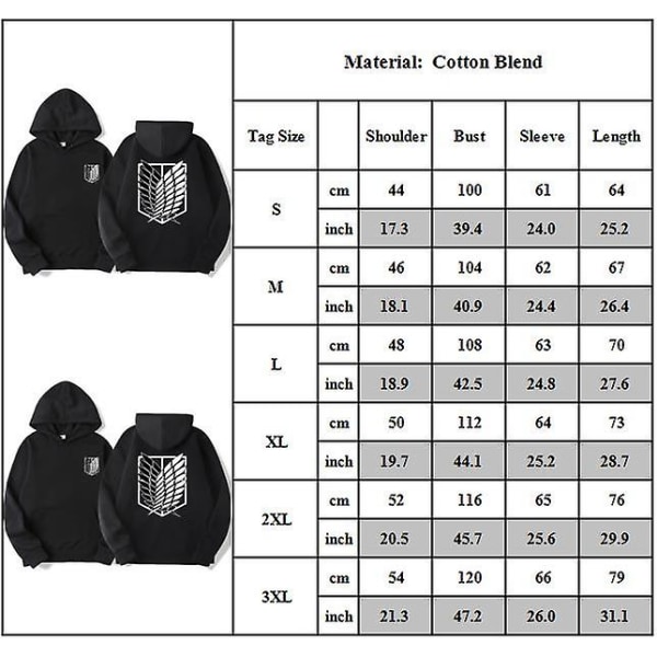 Attack On Titan Hoodies för Vuxna - Mode, Casual, Aot Survey Corps Tryckt Sweatshirt, Toppar, Långärmad, Huvad, Pullover, Present L