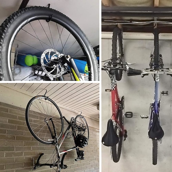 Heavy Duty cykelopbevaring Garagekroge sæt, kælderværktøj Butik Væg- og loftmontering Cykelhængning haveslangeledninger 2 stk. black 6pcs