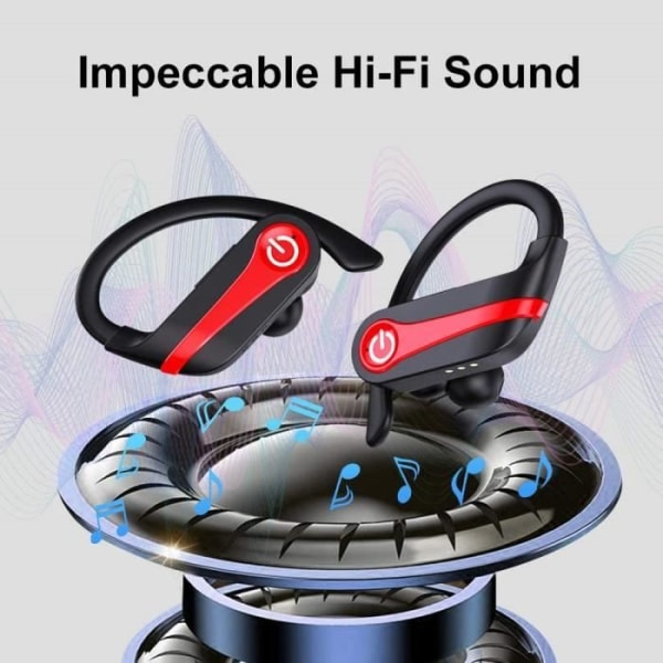 Bluetooth-sportshodetelefoner, IPX7 vanntette trådløse ørepropper 40 timer, 3D Hi-Fi Stereo Bluetooth 5.1-hodesett med innebygd mikrofon[158]