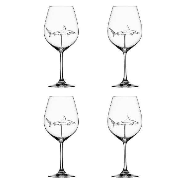 Rødvin Glass med Hai Inni Goblet Glass Klart Glass Hjem Bar Fest 4pcs