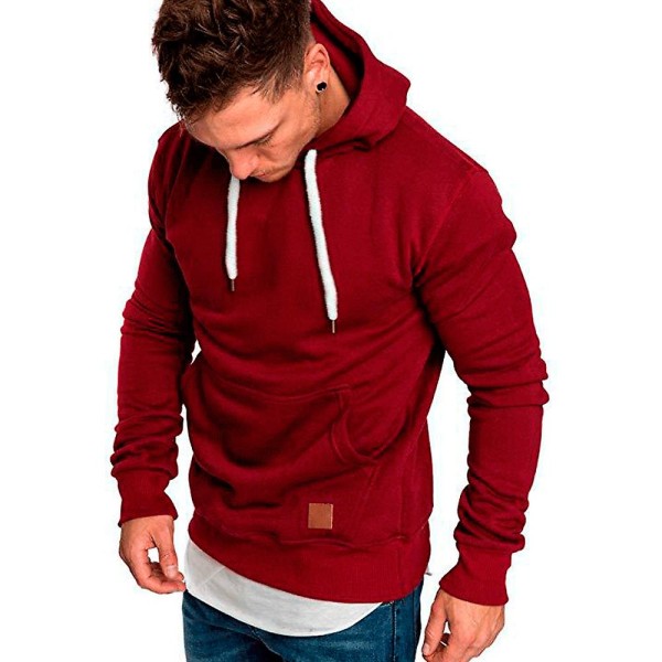 Herreoverdeler Langermet Casual hettegenser Hettegenser Sportsgenser Wine Red 2XL