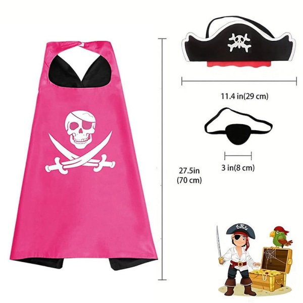 Piratkostyme for barn, klassisk piratkappe Cosplay Cape Skjelettkappe+lue+øyelapp til Halloween-festgaver-B
