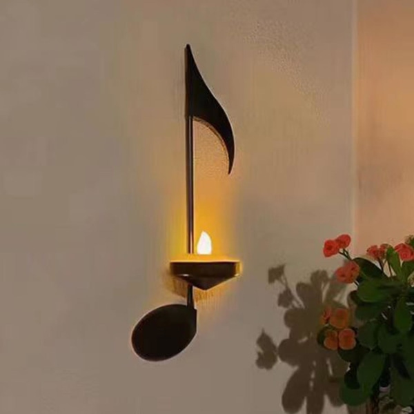 4 stk. Sort musiknote-væglampe Musiknote-lysestage Vægdekoration Lysestager i musiknot-stil, hængende vægskilte Music-yvan -ES B