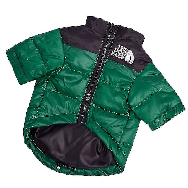The Dogs Face Puffer Coat Tjock Varma utomhuskläder för husdjur Vinter Vindtät modedräkt för husdjur kompatibel med liten medelstor hund[hs] Green M