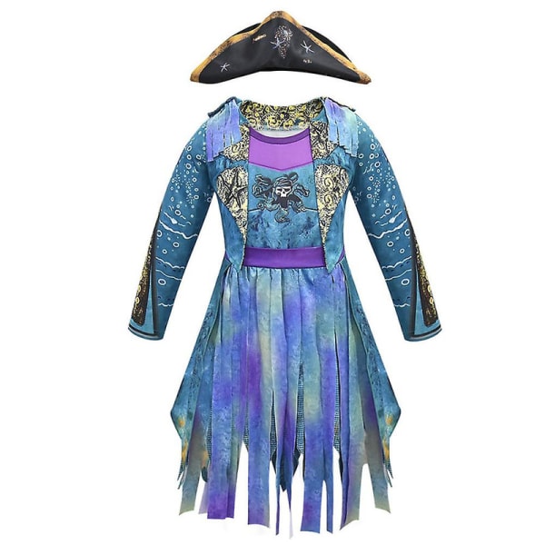 Descendants 3 Uma Cosplay Kostume Børn Pige Pirat Hat Handsker Kvast Kjole Outfit-Flerfarvet 7-8 Years