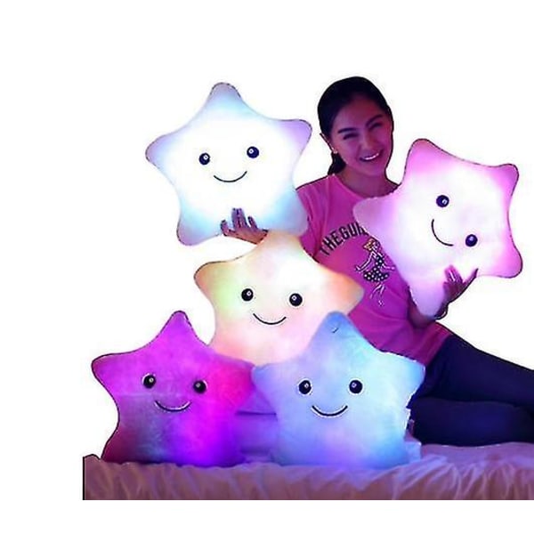 Plush LED Legetøjsgaver Stjernepude Glødende Legetøj Lys Børn Fødselsdag Jul -ES Pink 24cmX22cm