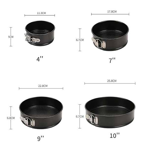 Non-stick springform tårtformar 4 tum, 7 tum 9 tum och 10 tum med lös botten 4 för Cheesecakes Pizz Black