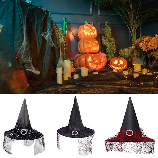 Noitavihc-hattu Hupun kanssa Noitahattu Taikurihattu Halloween-asu Muodikkaat Kiinteät Hatut Red