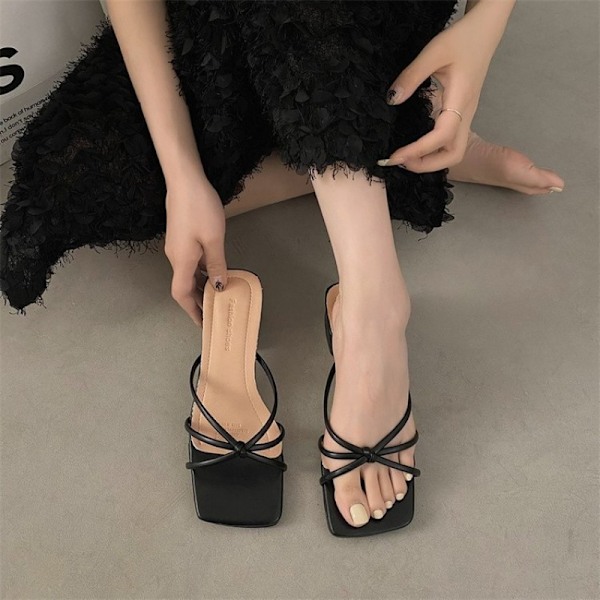 2025 Sommer Fransk Stil Elegante Tvejs Dameslippers, Medium Tyk Platform Højhælede Sandaler Off-white 37