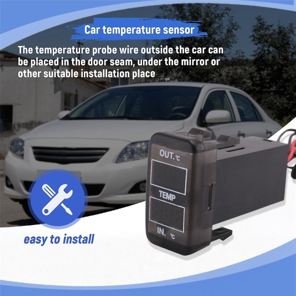 Dobbel temperaturvisning på innsiden og utsiden av bilen Dobbel temperatursensor kompatibel med Prado Prius Black